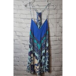 Lightweight Paisley Floral Racerback Slip Dress Blue Teal Rayon Boho Chemise XL